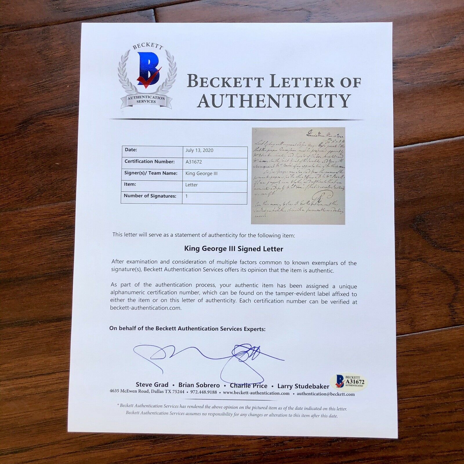 KING GEORGE III * BAS LOA * Revolutionary War Date Autograph Letter Signed