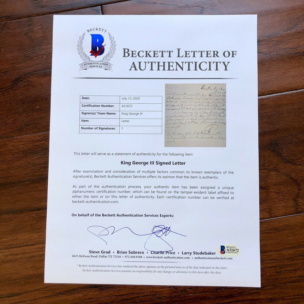 KING GEORGE III * BAS LOA * Revolutionary War Date Autograph Letter Signed