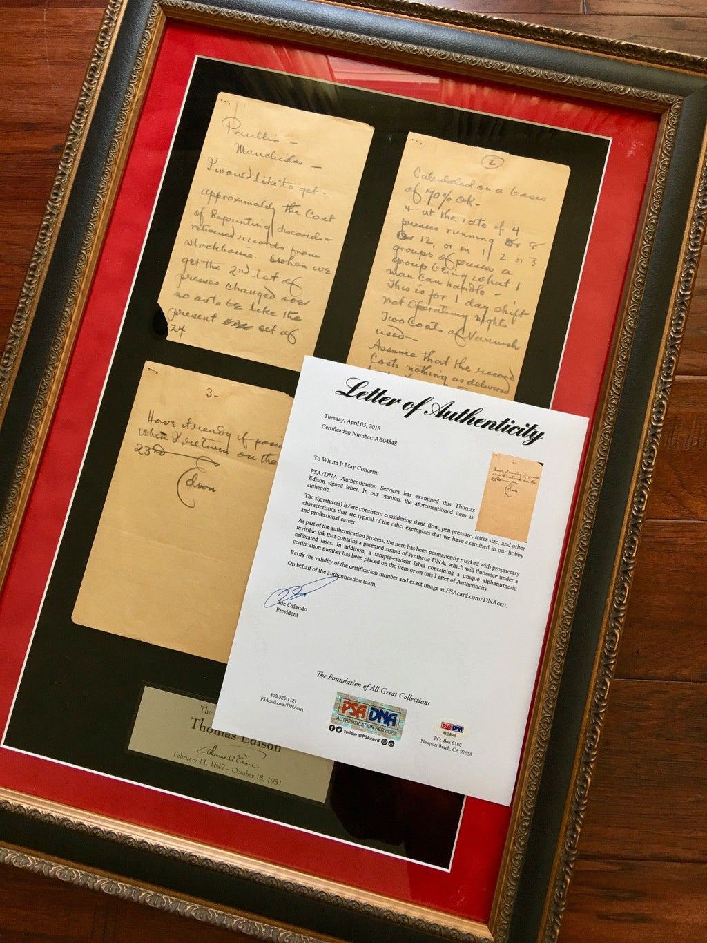 THOMAS EDISON * 3 Pg Handwritten AUTOGRAPH "records" Note SIGNED * PSA/DNA COA