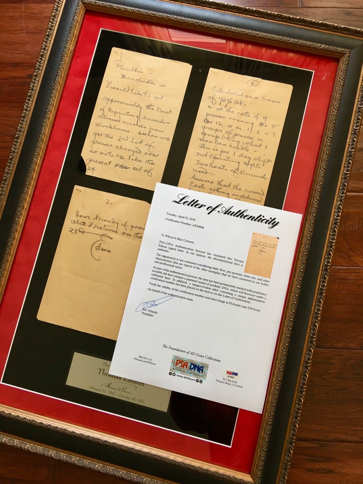 THOMAS EDISON * 3 Pg Handwritten AUTOGRAPH "records" Note SIGNED * PSA/DNA COA