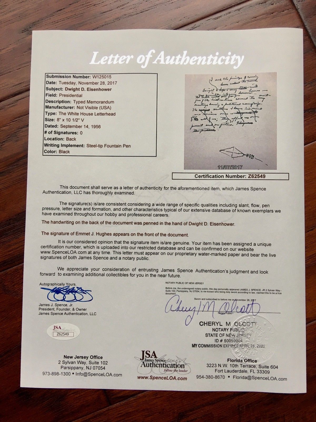 DWIGHT EISENHOWER * RE-ELECTION SPEECH * As Pres * Autograph Signed * JSA COA