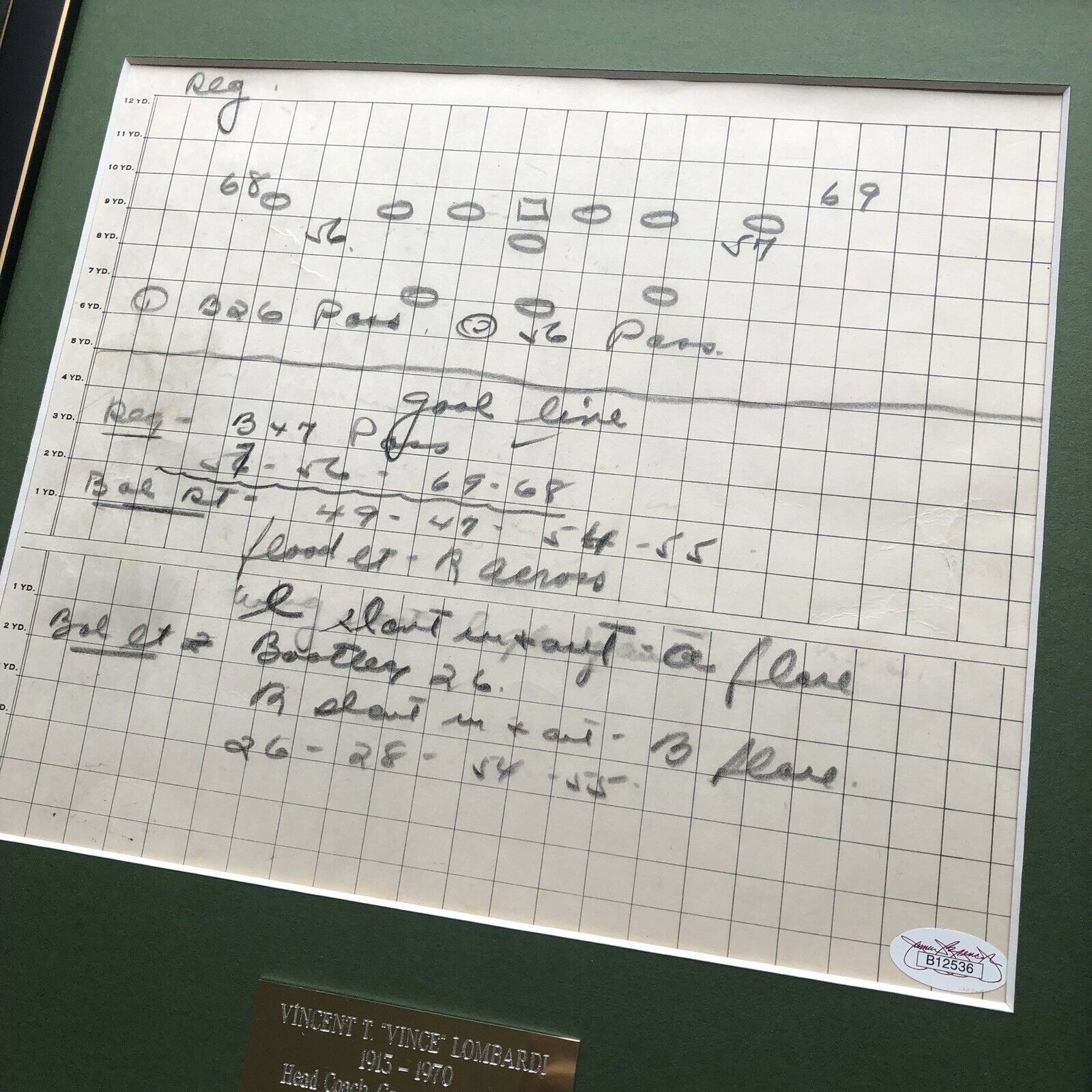 VINCE LOMBARDI * JSA COA * Scarce Handwritten Play Packers