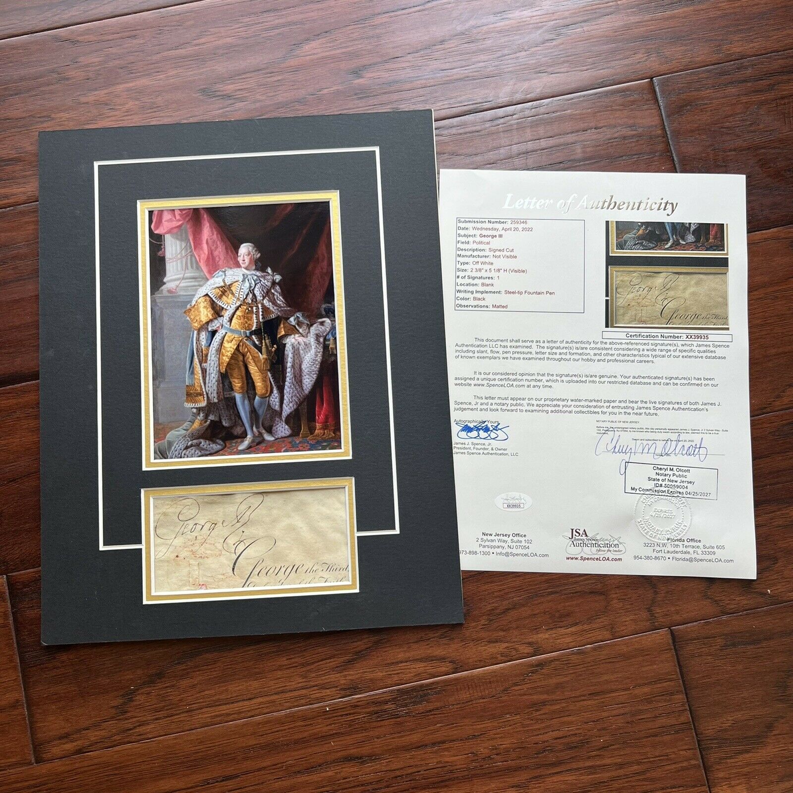KING GEORGE III * JSA LOA * Hand Signed Large Signature Autograph Display *