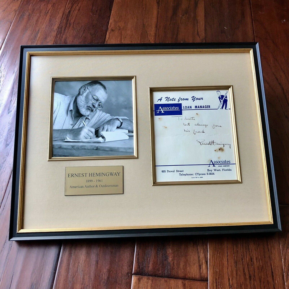 ERNEST HEMINGWAY * JSA LOA * Handwritten Autograph Key West Note Signed *