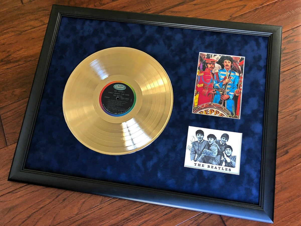 PAUL MCCARTNEY + RINGO STARR SIGNED Beatles PEPPER Autographs Gold Record * COA