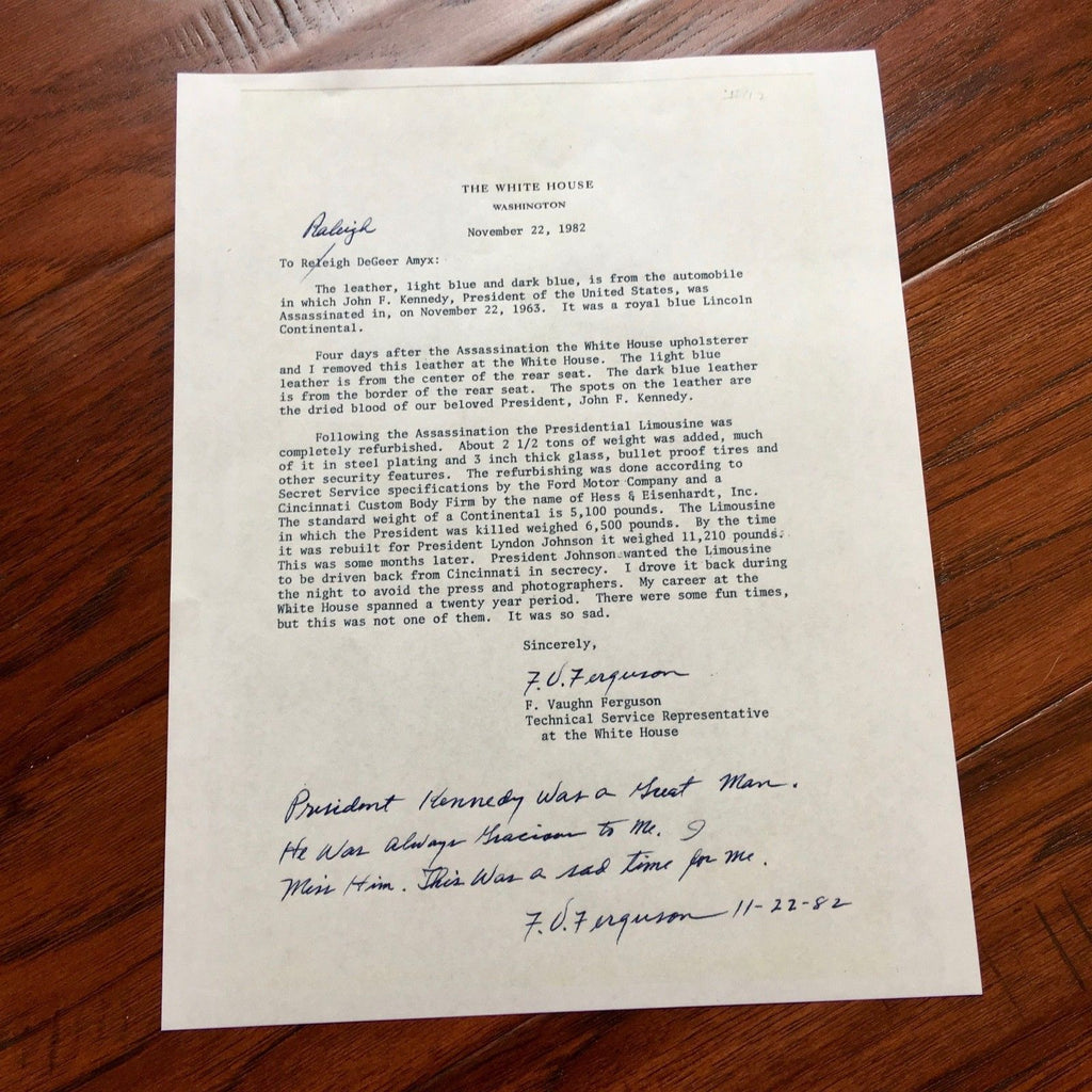 PREORDER: JOHN F. KENNEDY * Genuine Dallas ASSASSINATION LIMO INTERIOR LEATHER *