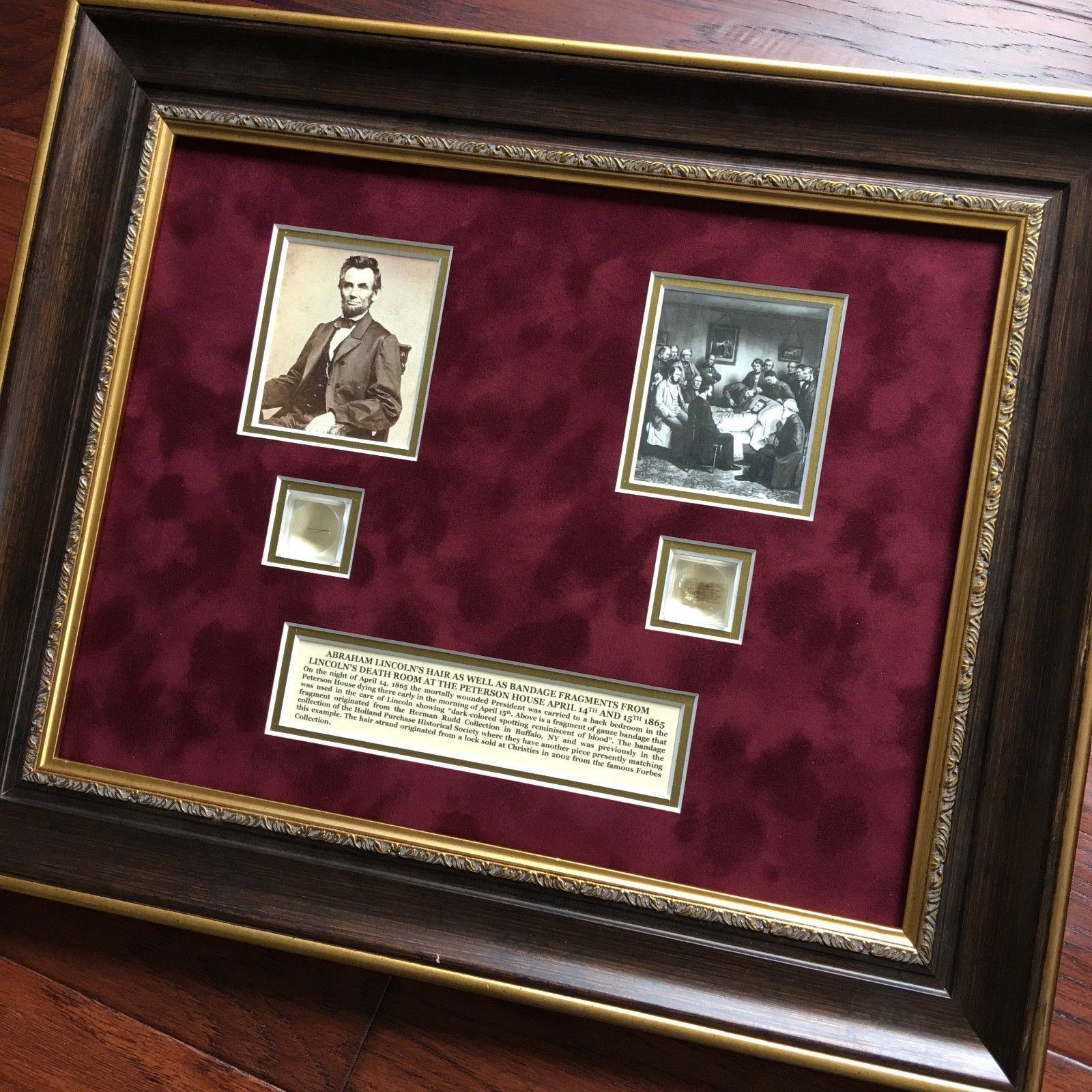 ABRAHAM LINCOLN * Genuine DEATHBED BANDAGE Relic + HAIR + PSA Cut Words * COAs