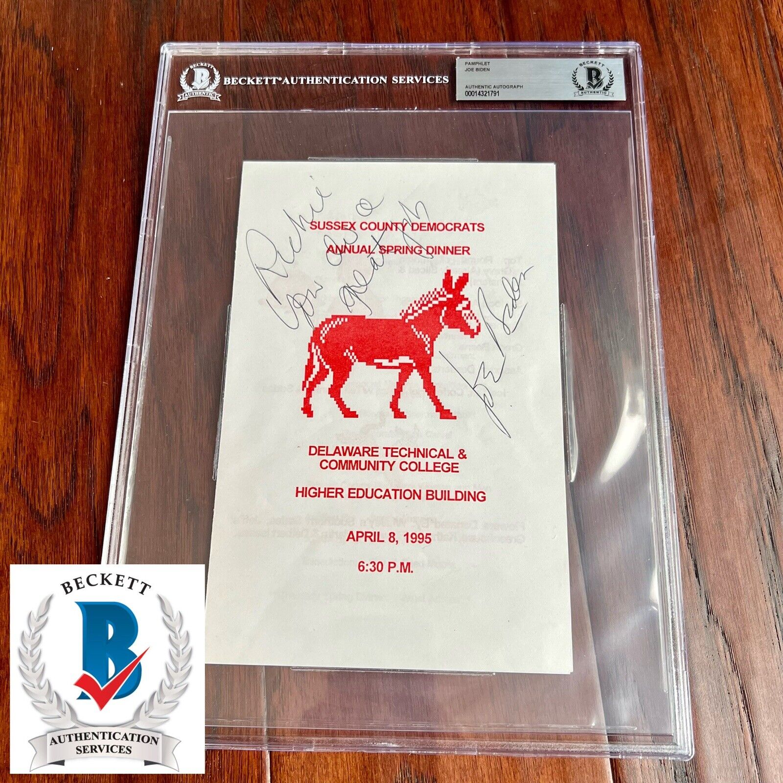 JOE BIDEN * BECKETT BAS Slab * Signed Democrat Donkey Autograph Pamphlet