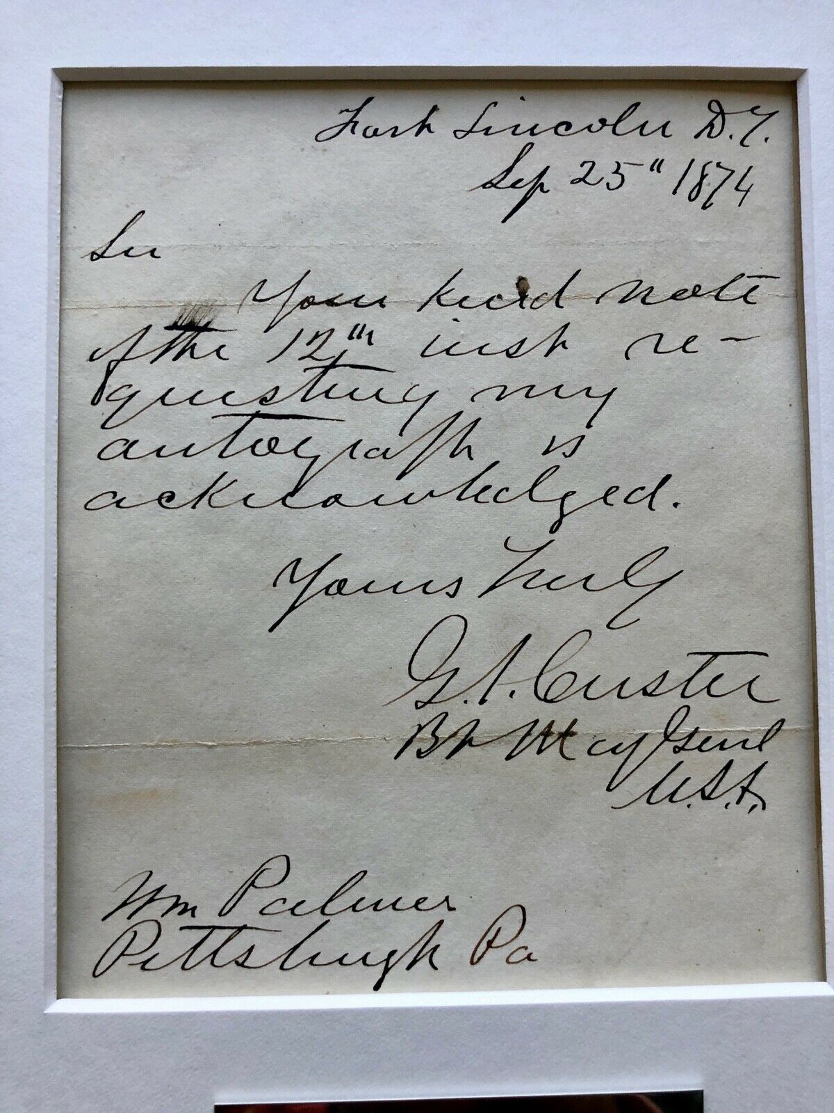 GEORGE CUSTER * BAS * Scarce Handwritten AUTOGRAPH Letter SIGNED Little Bighorn