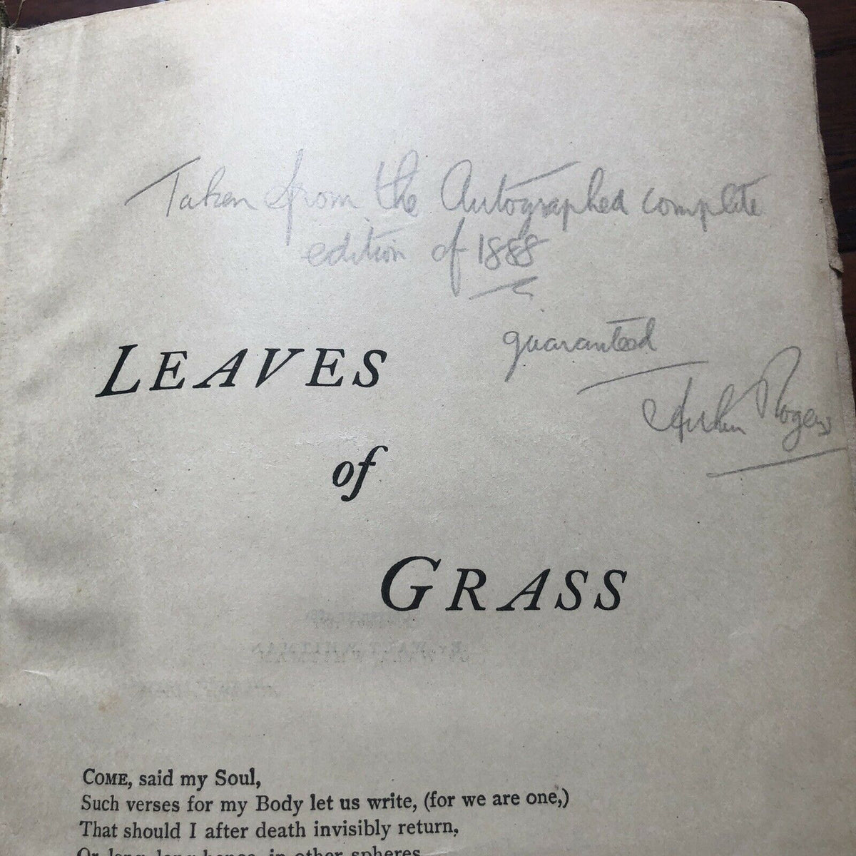 WALT WHITMAN * JSA LOA * Leaves Of Grass Autograph Book Signed