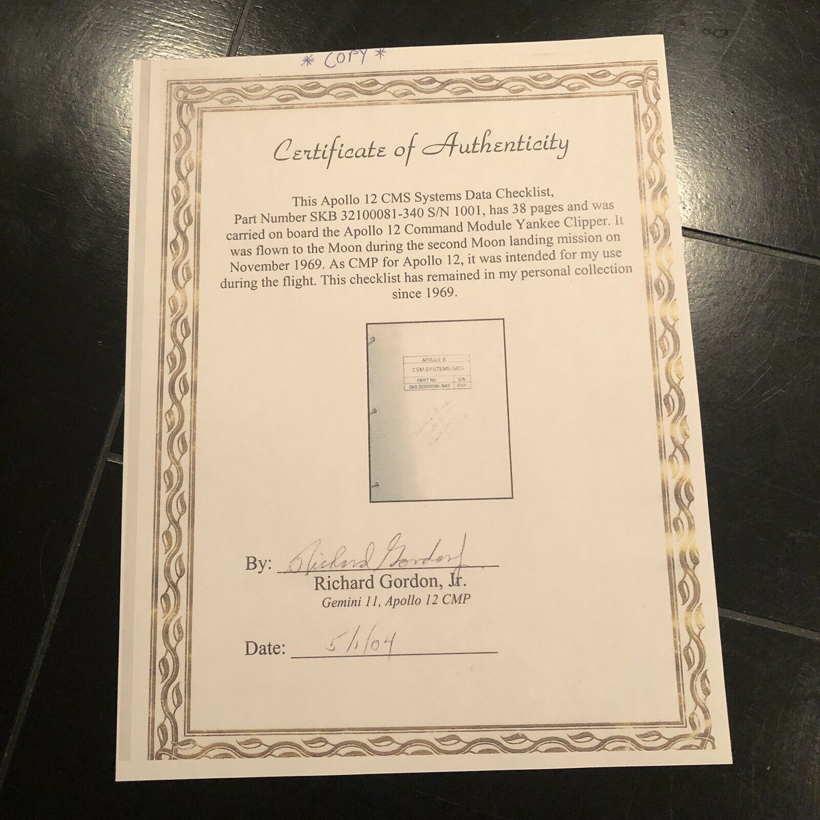 PROOF! * APOLLO 12 SPACE FLOWN SCHEMATIC SECTION * RICHARD GORDON SIGNED COA
