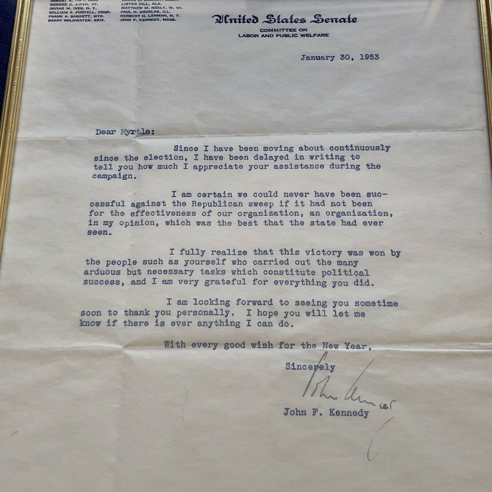 JOHN F KENNEDY * JSA LOA * Authentic Senate Autograph Letter Signed * JFK