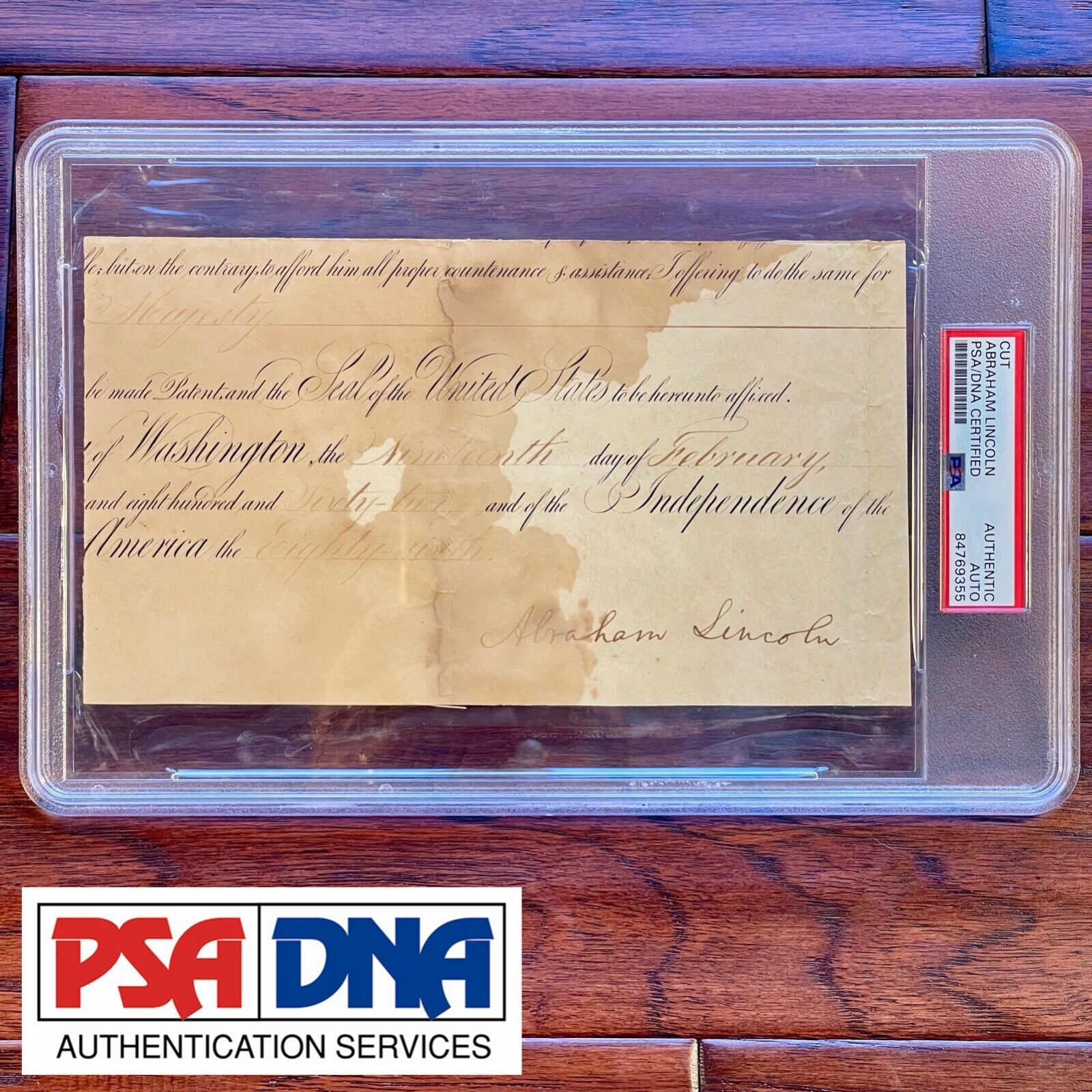 ABRAHAM LINCOLN * PSA/DNA Slab * AS PRESIDENT Autograph Appointment Signed 1862