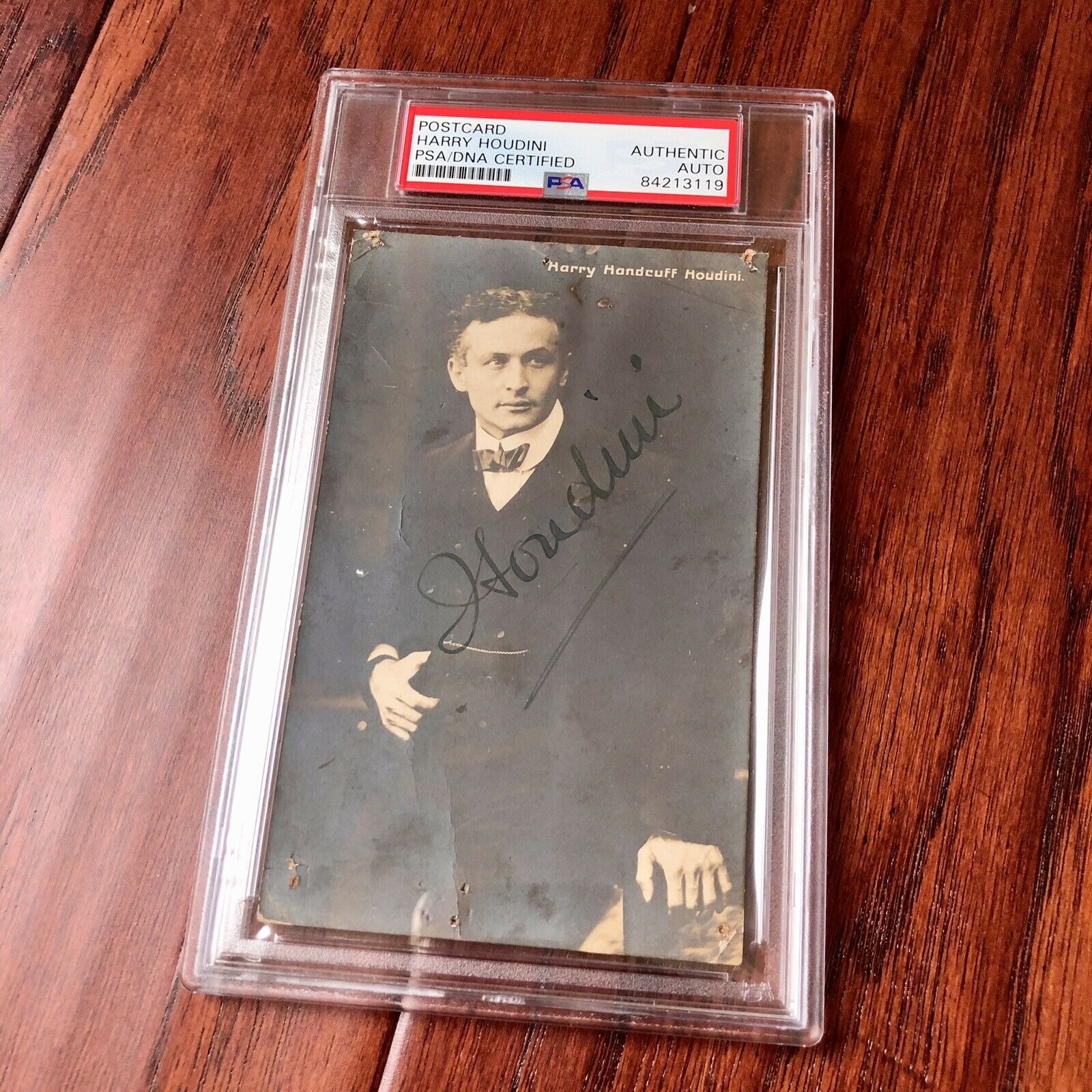 HARRY HOUDINI * PSA/DNA LOA * Hand Signed Post Card Photo Slabbed * Autograph