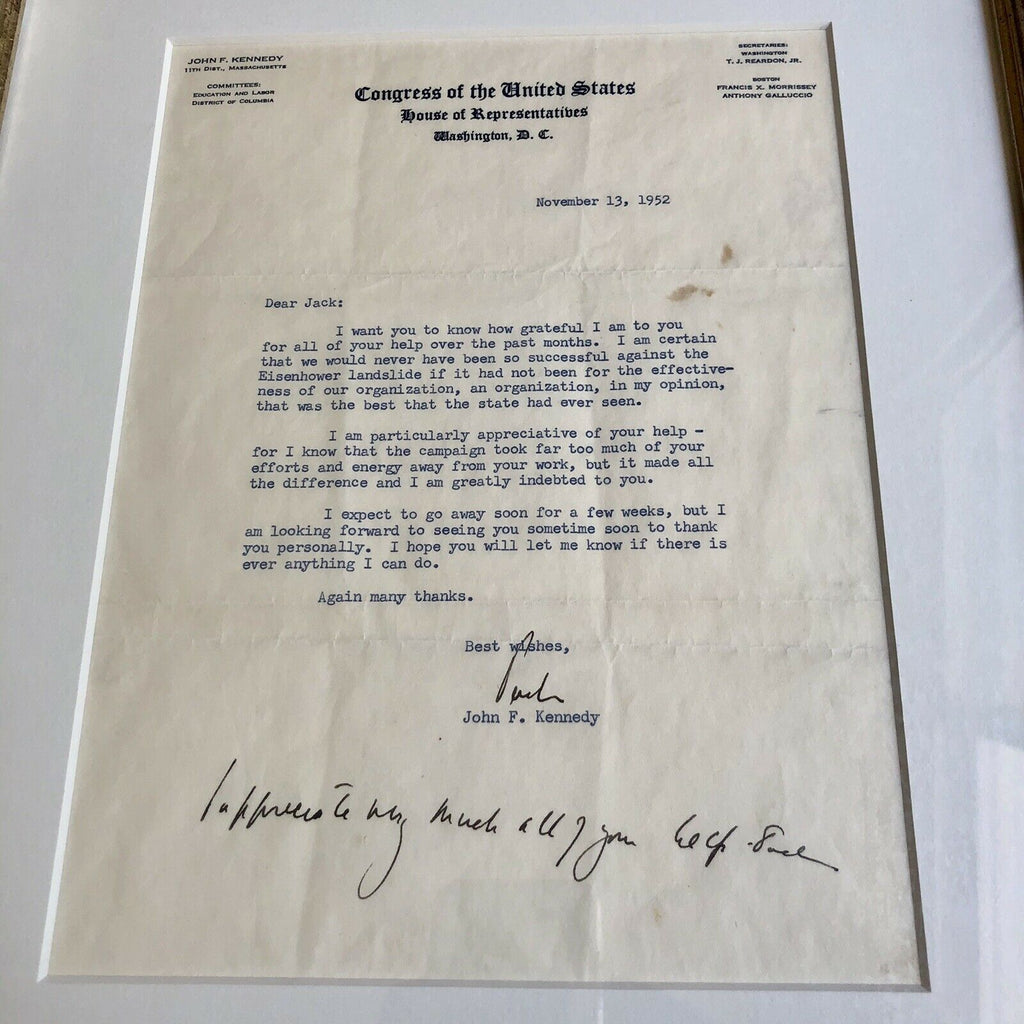 JOHN F. KENNEDY * JSA LOA * Twice 2x Signed Letter With Handwritten Postscript