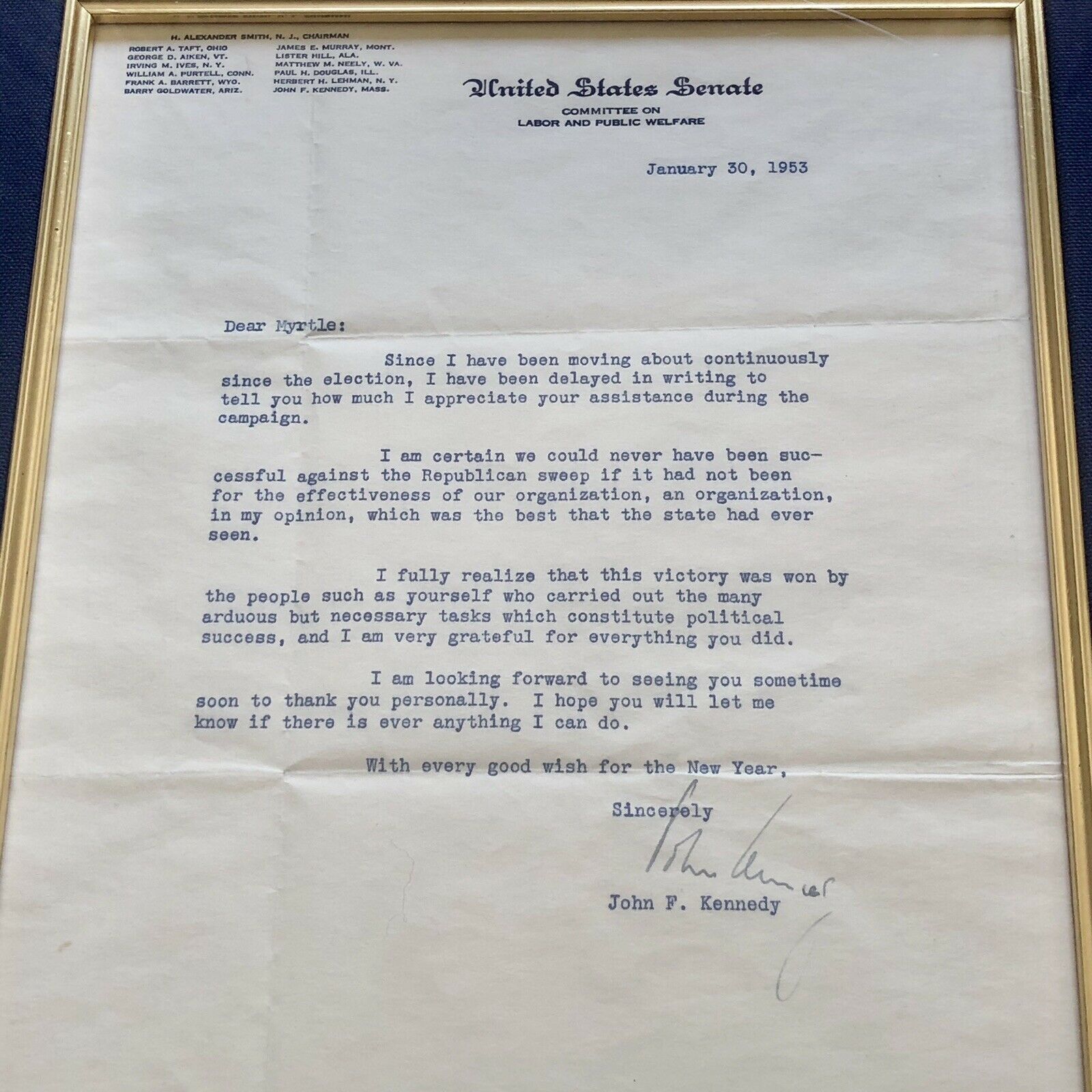 JOHN F KENNEDY * JSA LOA * Authentic Senate Autograph Letter Signed * JFK