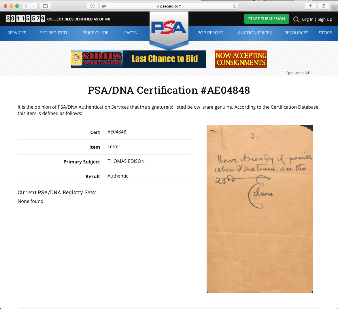 THOMAS EDISON * 3 Pg Handwritten AUTOGRAPH "records" Note SIGNED * PSA/DNA COA