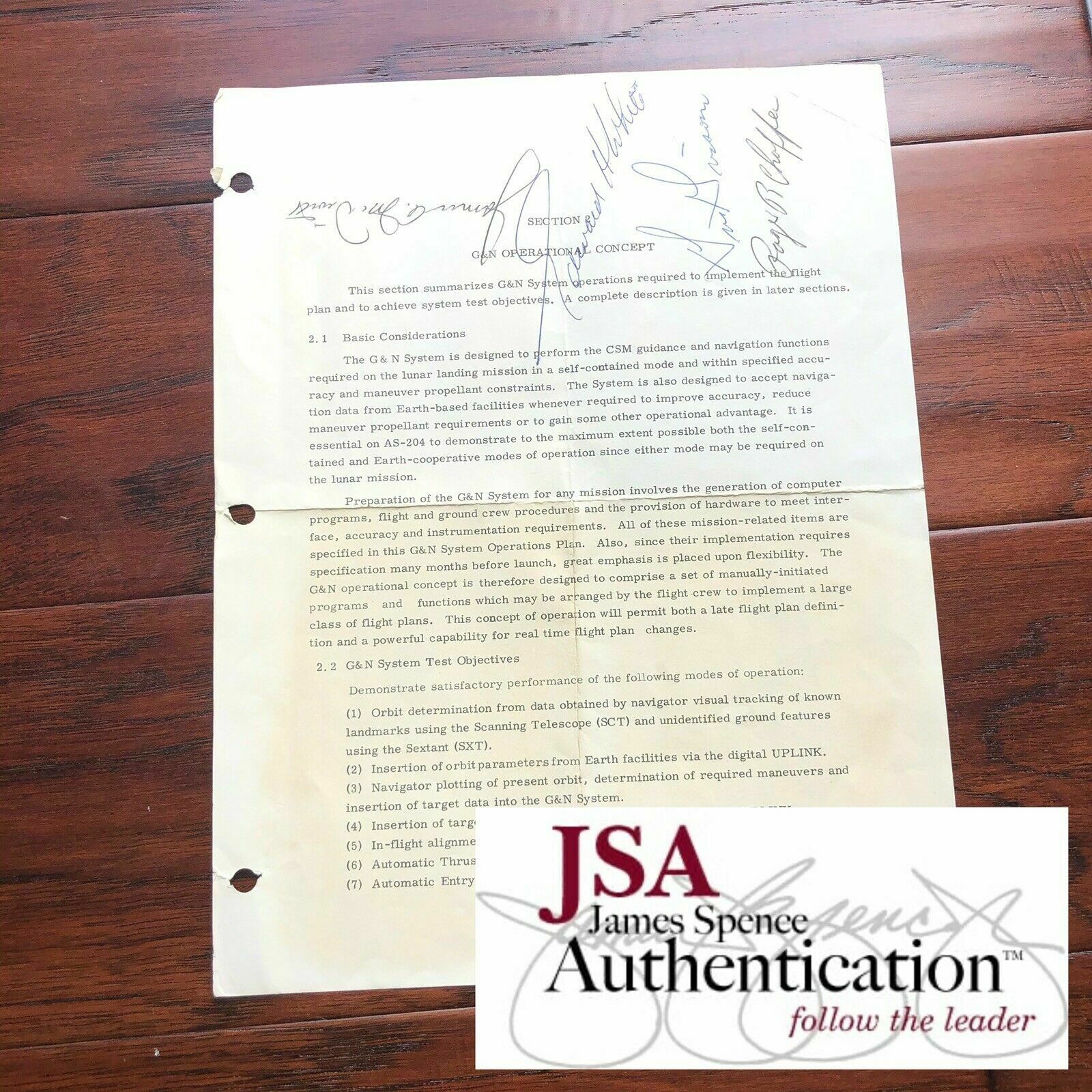 Apollo 1 * JSA * Crew Autograph NASA Document Signed * Roger Chaffee Gus Grissom