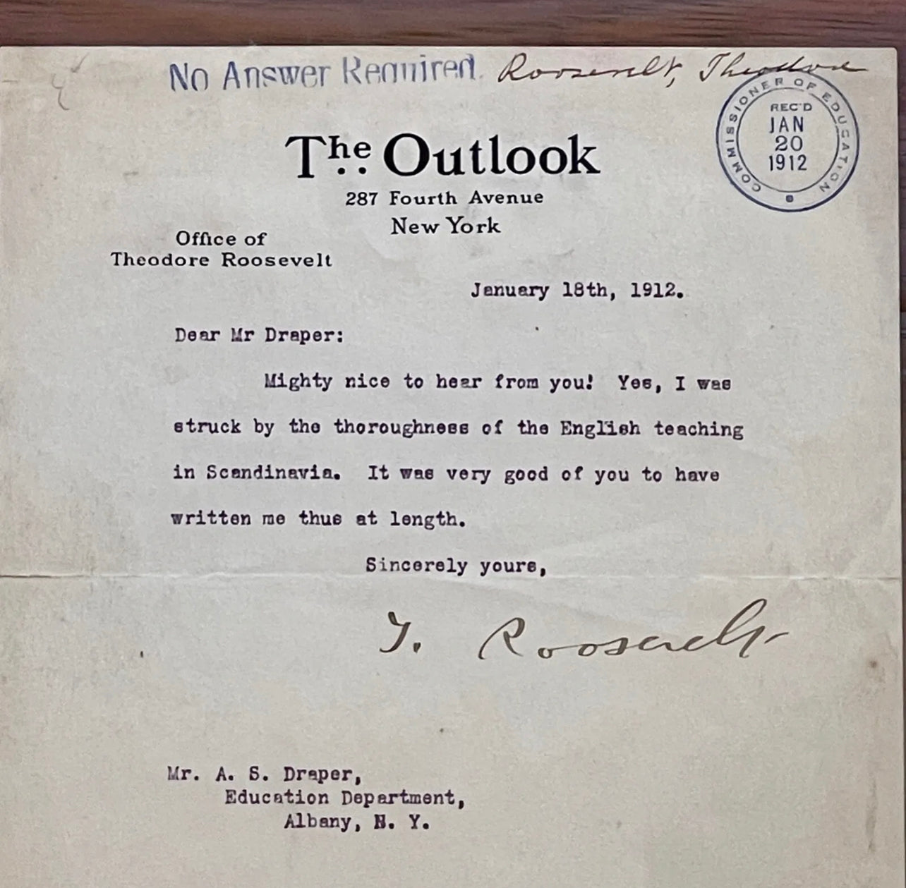THEODORE ROOSEVELT * PSA/DNA Slabbed * OUTLOOK Autograph Letter Signed