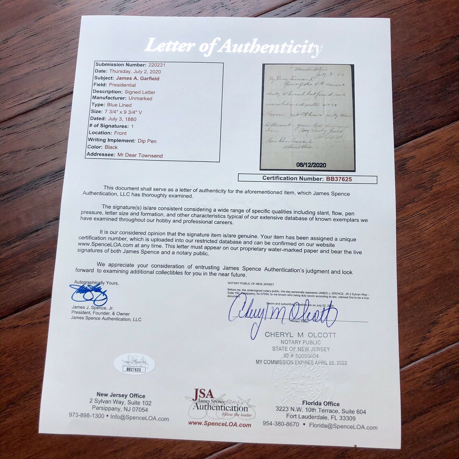 JAMES A GARFIELD * JSA LOA * Autograph Letter Signed During 1880 Election