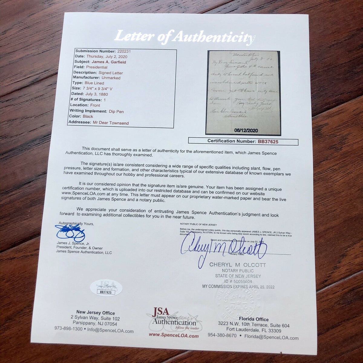JAMES A GARFIELD * JSA LOA * Autograph Letter Signed During 1880 Election
