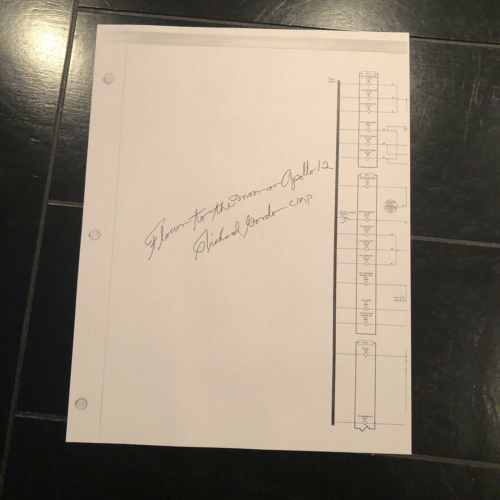 PROOF! * APOLLO 12 SPACE FLOWN SCHEMATIC SECTION * RICHARD GORDON SIGNED COA