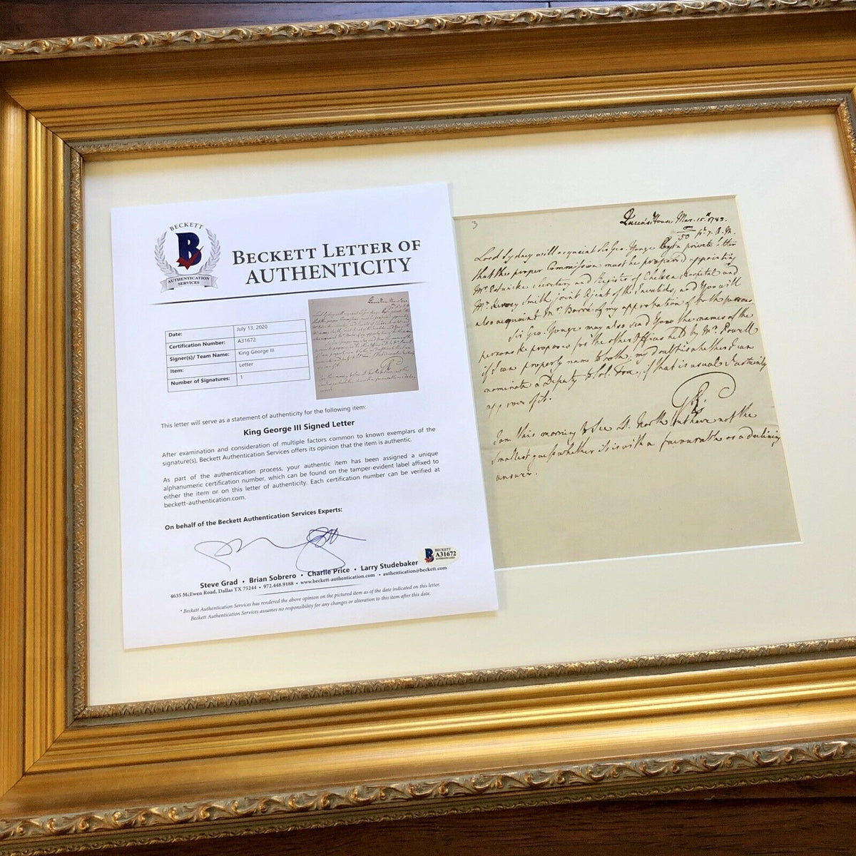 KING GEORGE III * BAS LOA * Revolutionary War Date Autograph Letter Signed