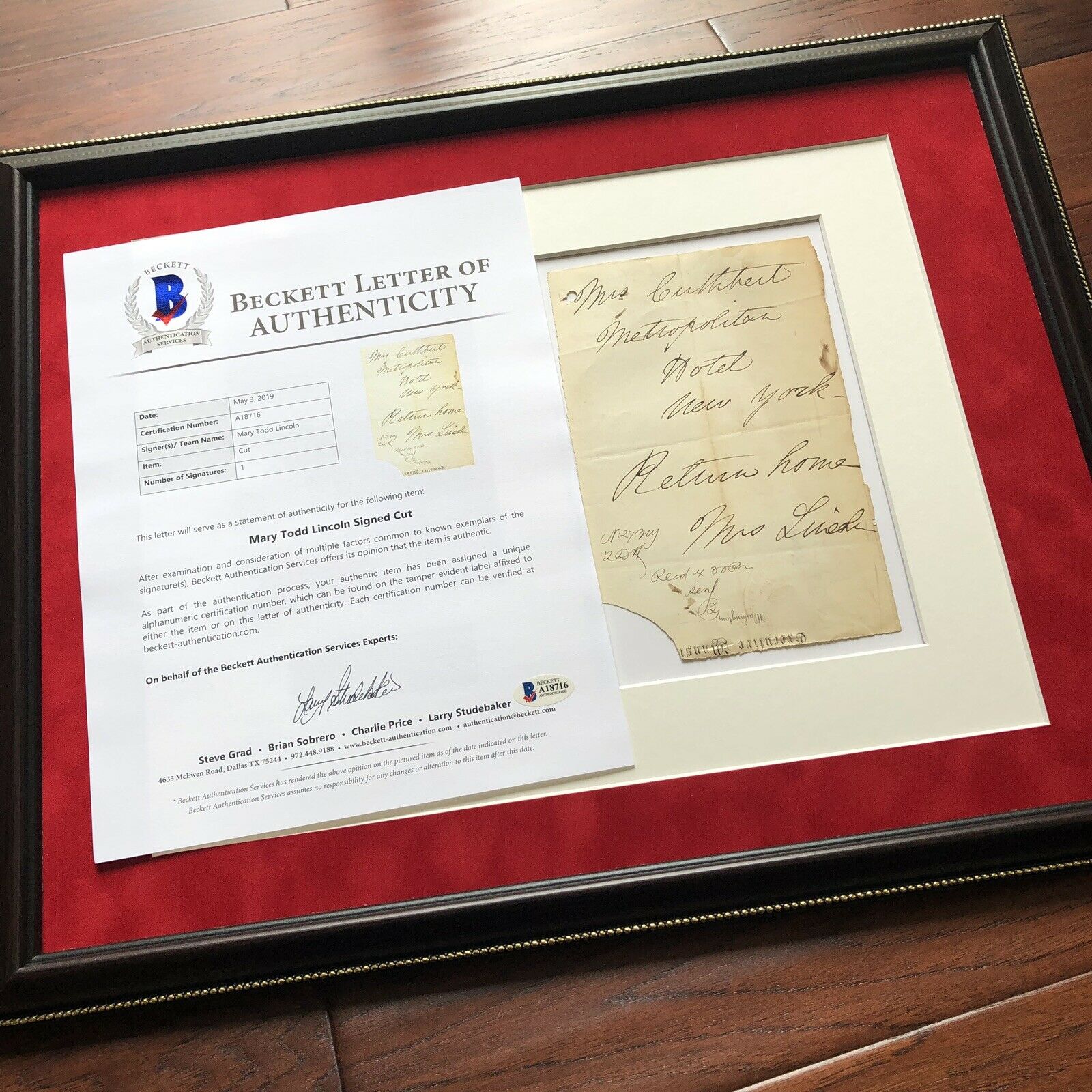 MARY TODD LINCOLN * BAS LOA * 1865 Executive Mansion Autograph Letter Signed *
