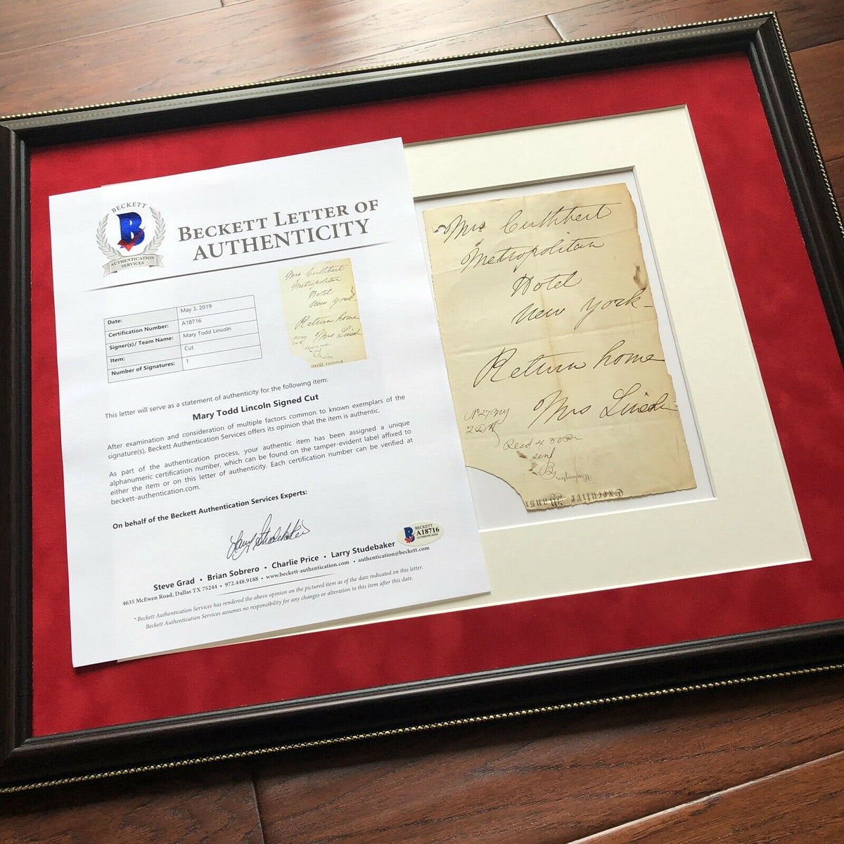 MARY TODD LINCOLN * BAS LOA * 1865 Executive Mansion Autograph Letter Signed *