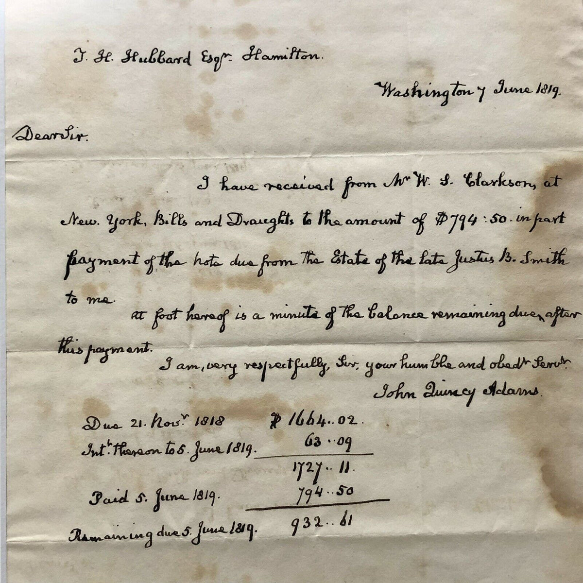 JOHN QUINCY ADAMS * PSA/DNA * Handwritten Autograph Letter Signed Full Signature