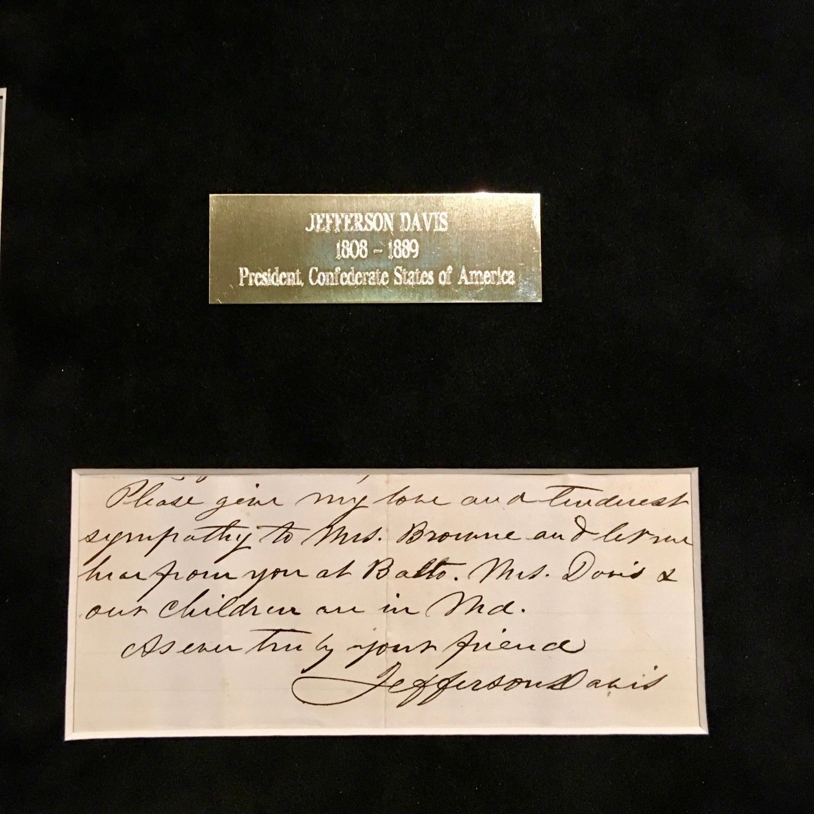 JEFFERSON DAVIS * JSA COA * Confederate President AUTOGRAPH Note * SIGNED 2X