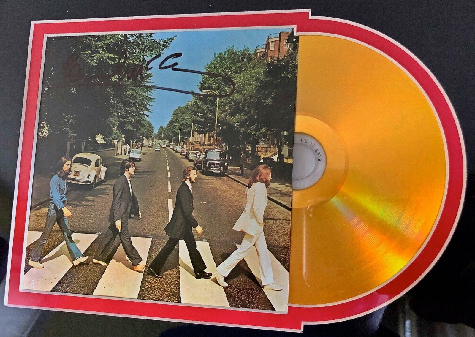 PAUL MCCARTNEY * Perry Cox * ABBEY ROAD Autograph Mini GOLD RECORD Signed BEATLE