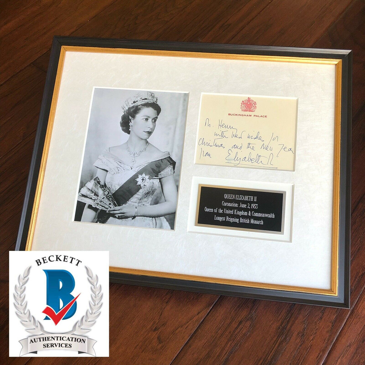 QUEEN ELIZABETH II * BAS LOA * Handwritten Autograph Buckingham Card SIGNED *
