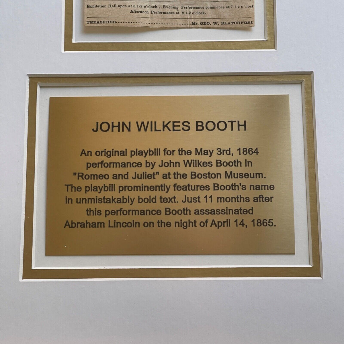 JOHN WILKES BOOTH * Authentic ROMEO & JULIET Playbill * 1864 * Abraham Lincoln