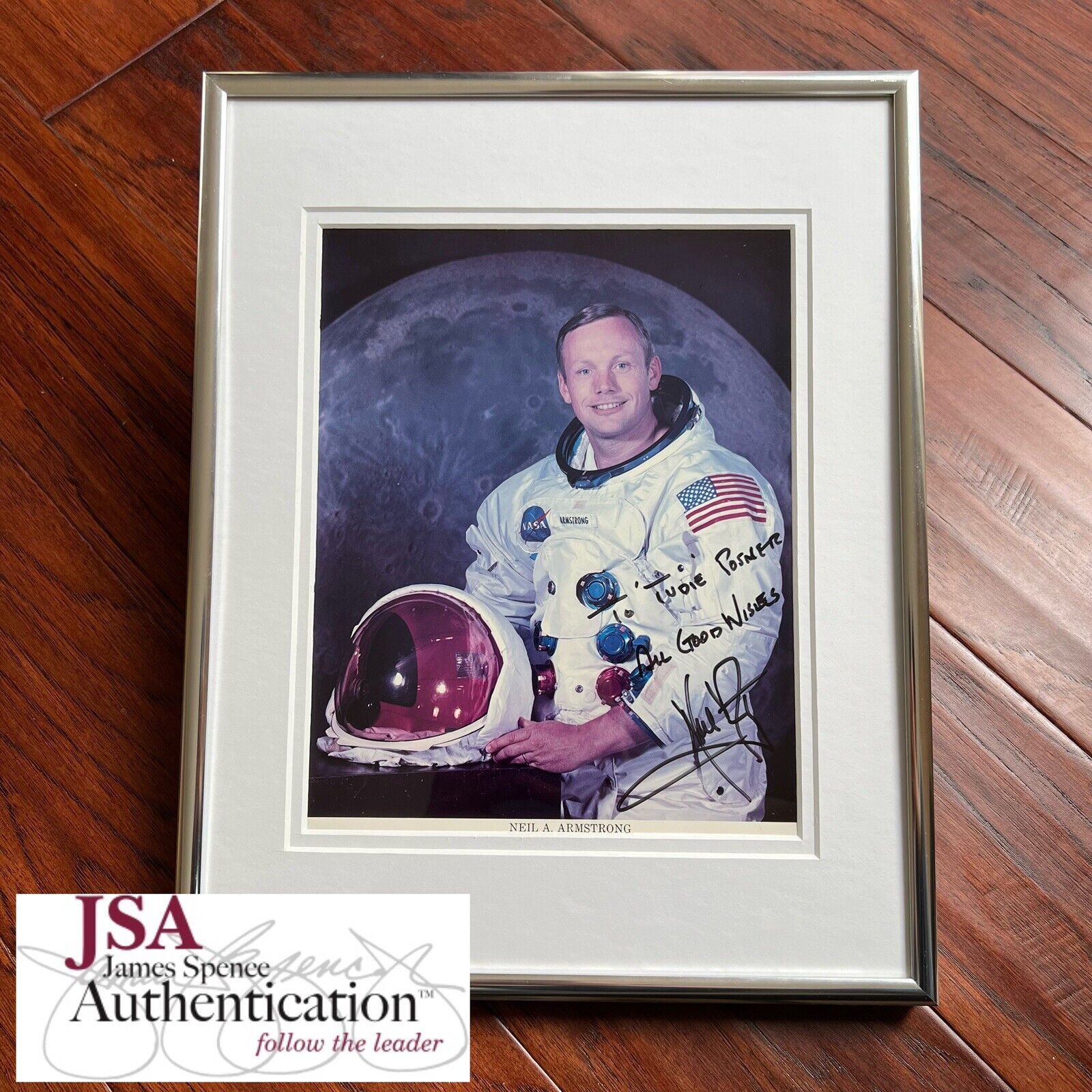 NEIL ARMSTRONG * JSA * Bold Signed NASA White Space Suit Photo Autograph