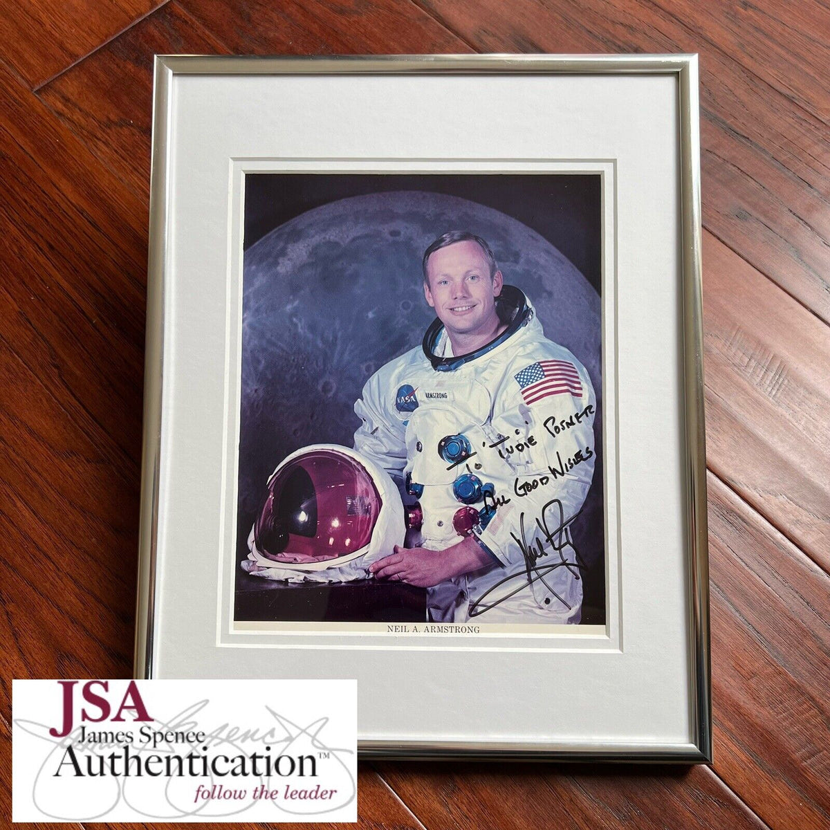 NEIL ARMSTRONG * JSA * Bold Signed NASA White Space Suit Photo Autograph