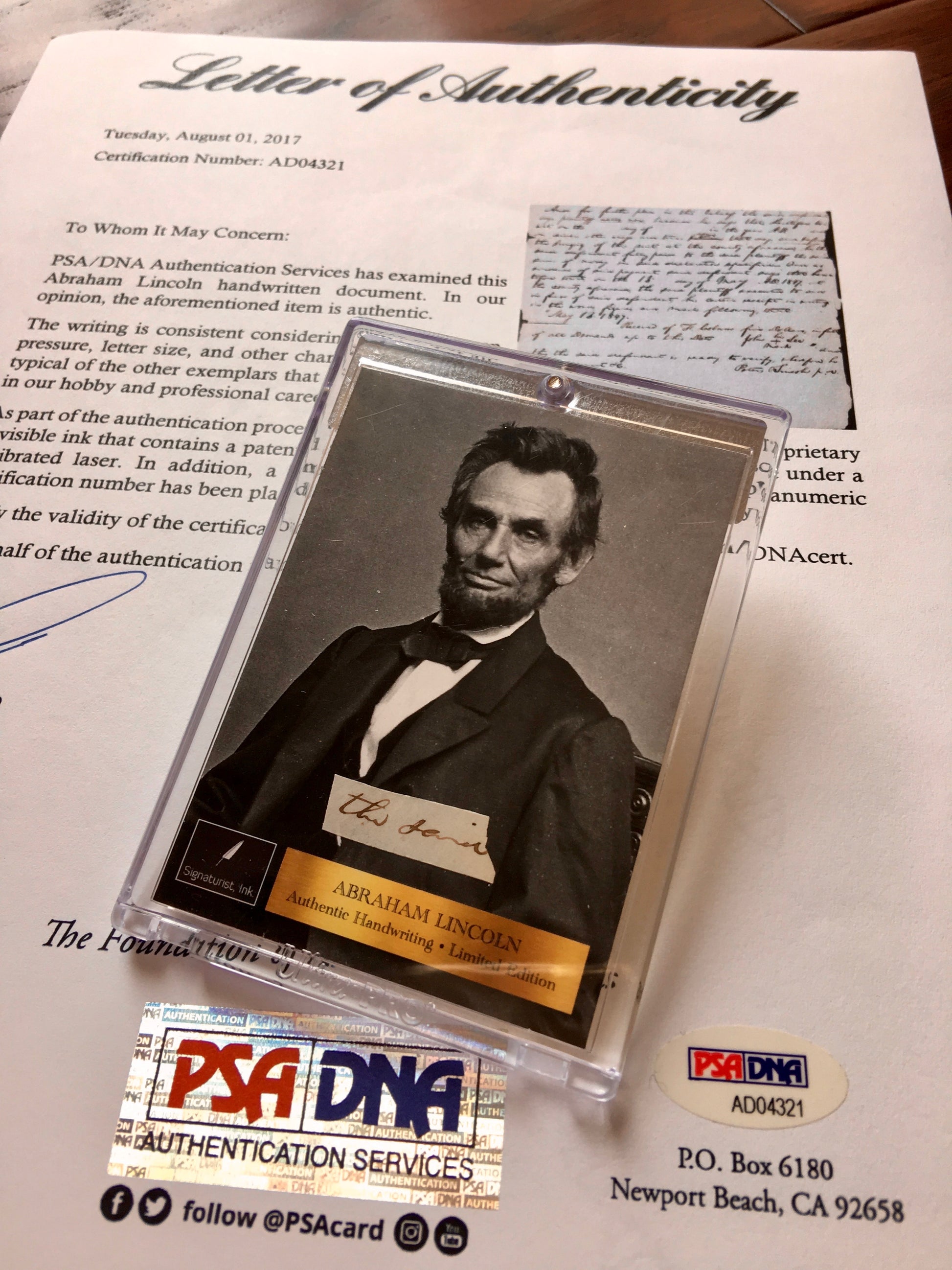 ABRAHAM LINCOLN * PSA/DNA * Handwritten Cut Words * not Autograph or Signed