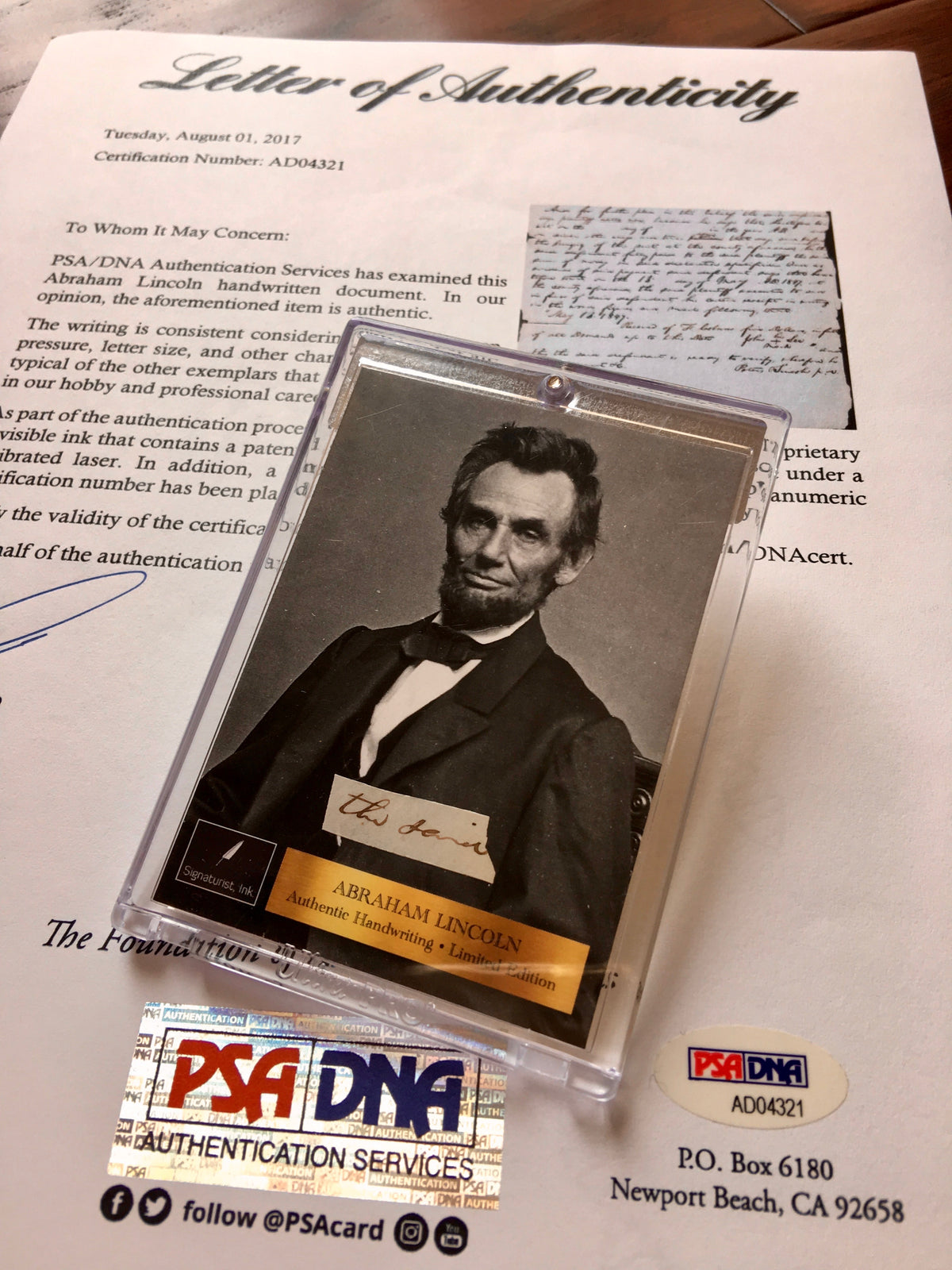 ABRAHAM LINCOLN * PSA/DNA * Handwritten Cut Words * not Autograph or Signed