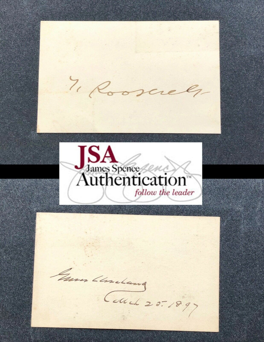 THEODORE ROOSEVELT + GROVER CLEVELAND Autograph Cards * JSA COA
