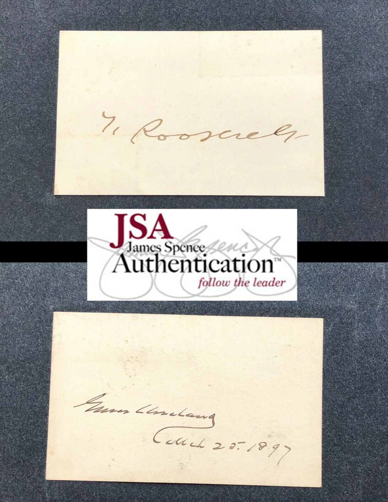 THEODORE ROOSEVELT + GROVER CLEVELAND Autograph Cards * JSA COA