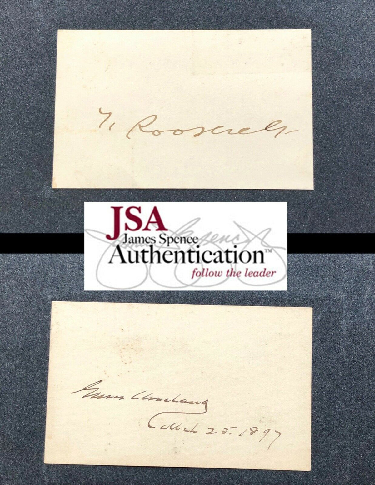 THEODORE ROOSEVELT + GROVER CLEVELAND Autograph Cards * JSA COA