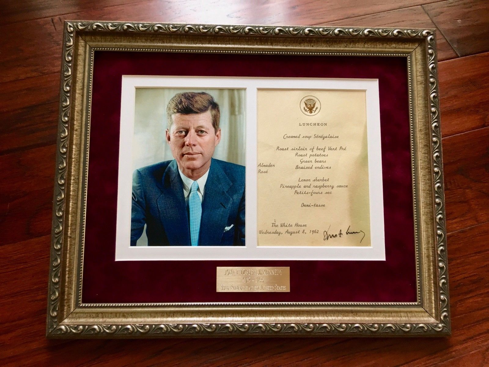 JOHN F. KENNEDY * AUTOGRAPH as PRESIDENT * White House Menu SIGNED * JFK 1962