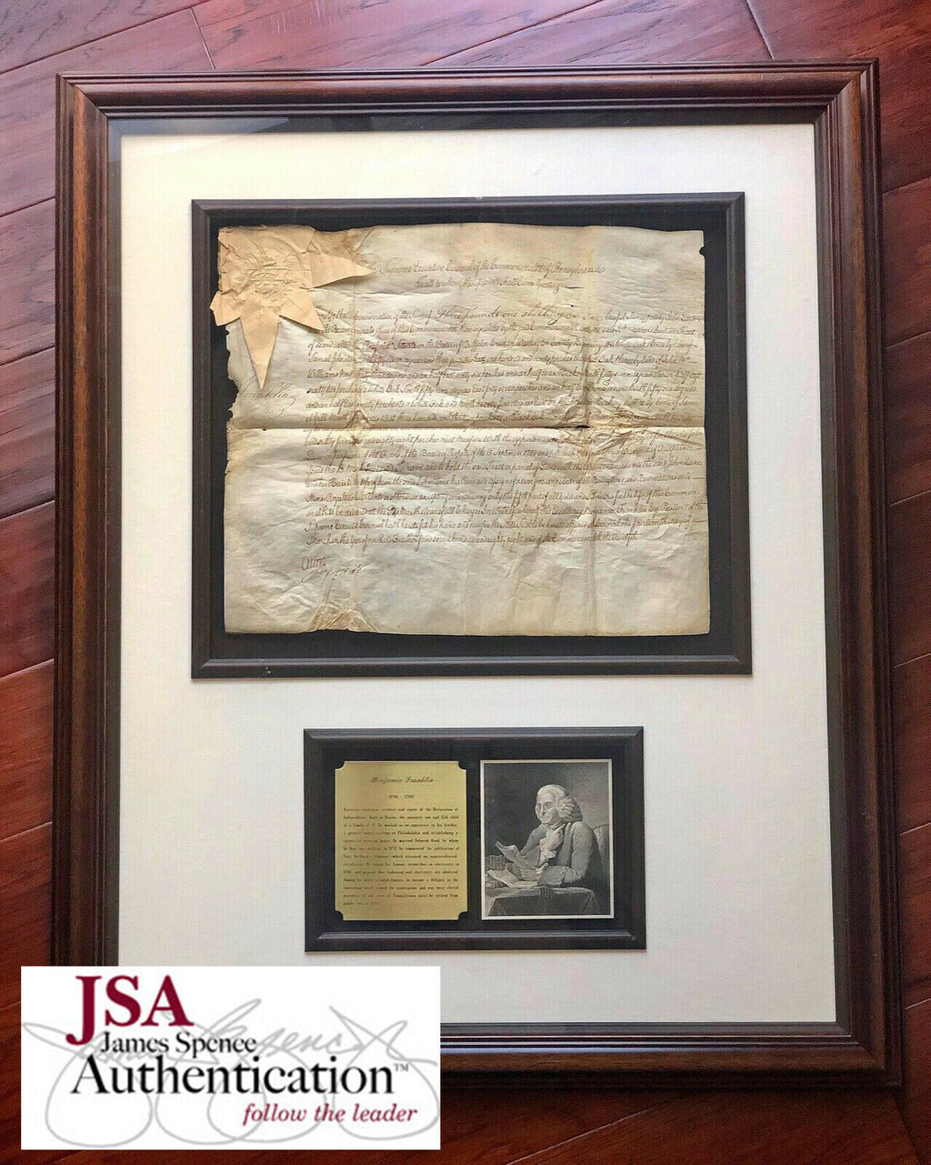 BENJAMIN FRANKLIN * JSA LOA * AUTOGRAPH PA Land Grant Display SIGNED * Ben