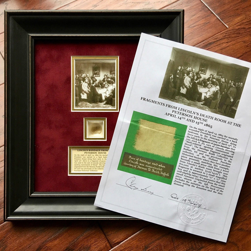 ABRAHAM LINCOLN * Genuine Assassination DEATHBED BANDAGE Relic * COA