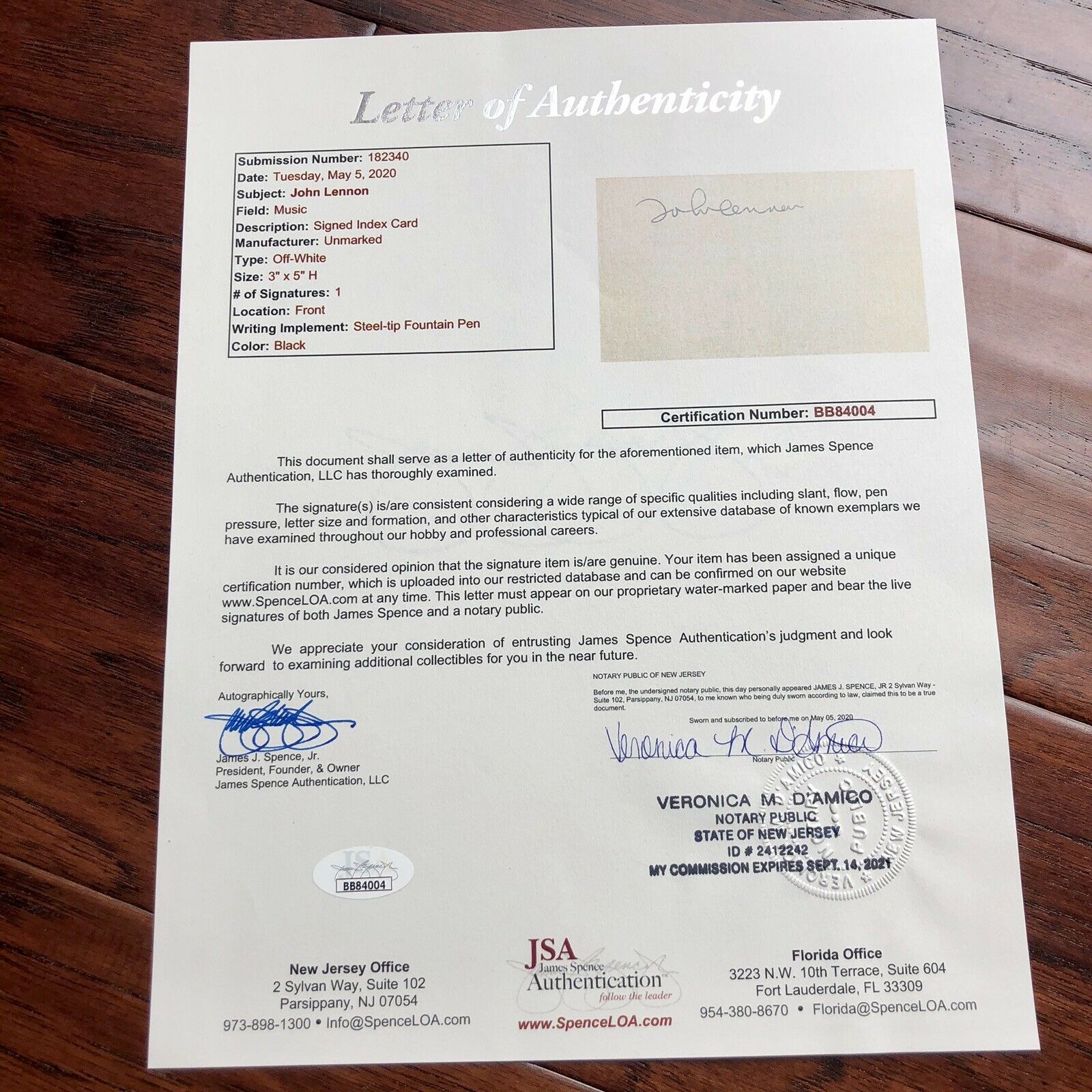 JOHN LENNON * JSA LOA * Signed Card While Recording Imagine * Beatles Autograph