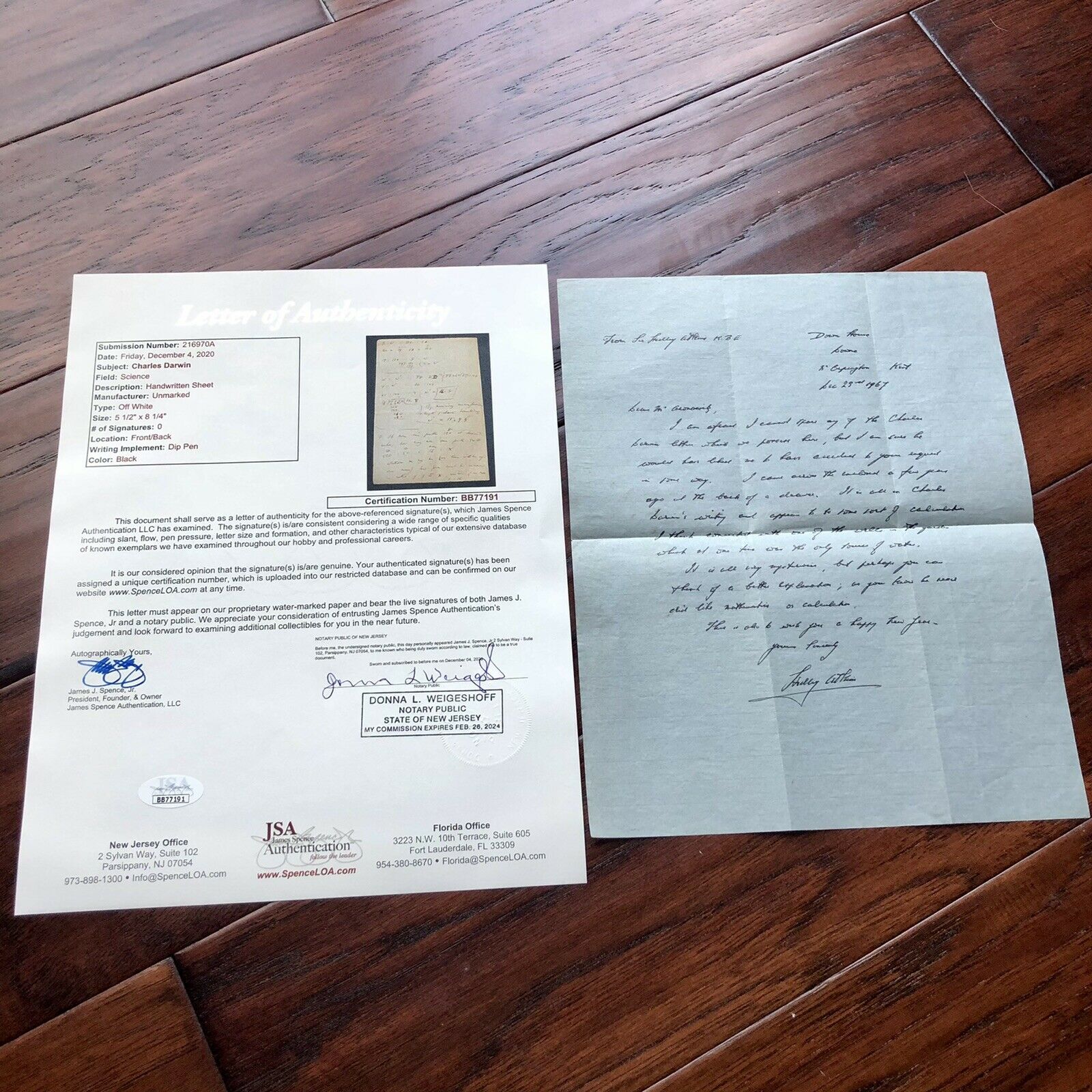 CHARLES DARWIN * JSA * Handwritten Autograph Mathematical Equations * Not Signed