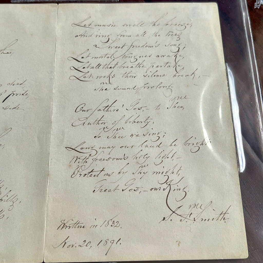 SAMUEL FRANCIS SMITH *Beckett BAS * America / My Country 'Tis of Thee AUTOGRAPH