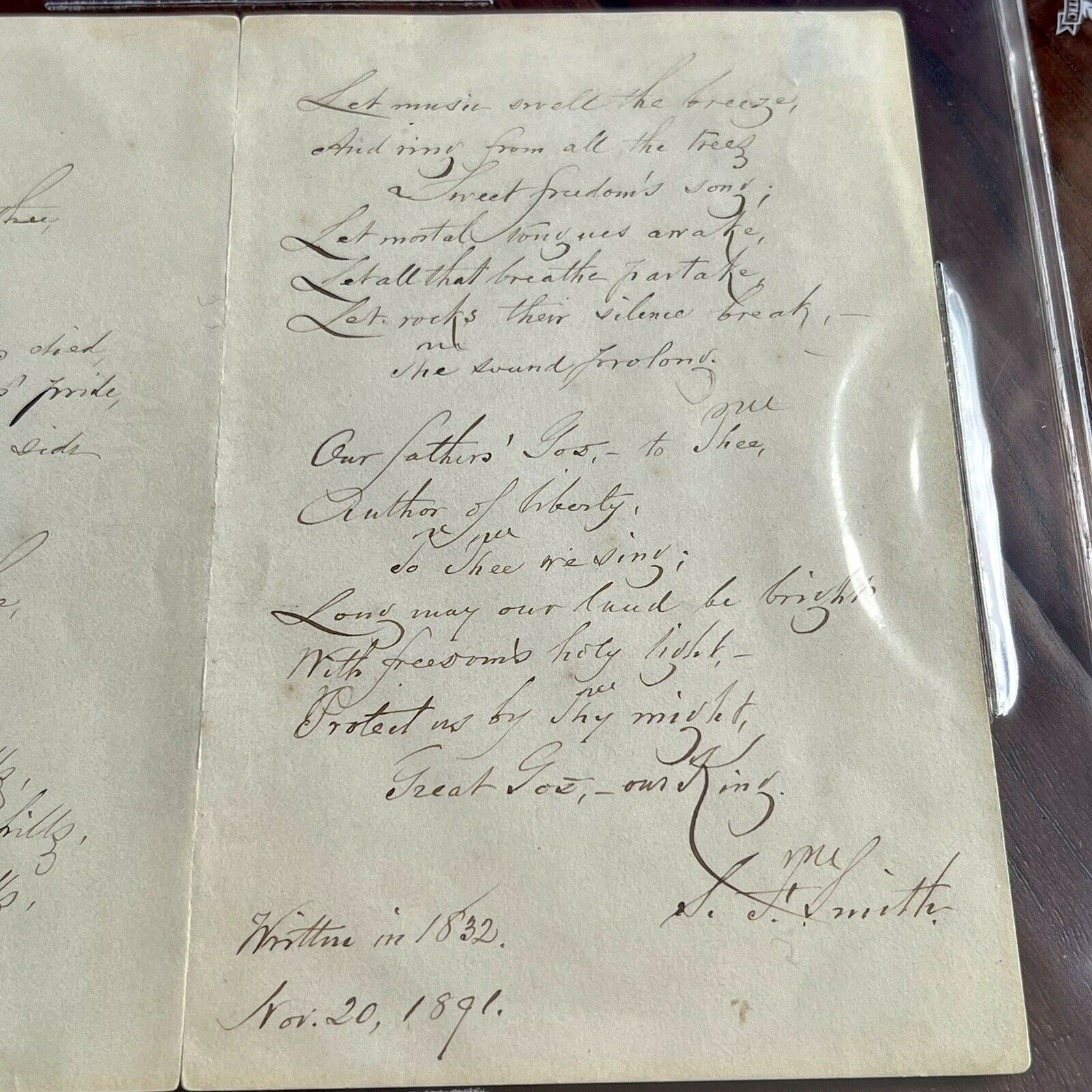SAMUEL FRANCIS SMITH *Beckett BAS * America / My Country 'Tis of Thee AUTOGRAPH
