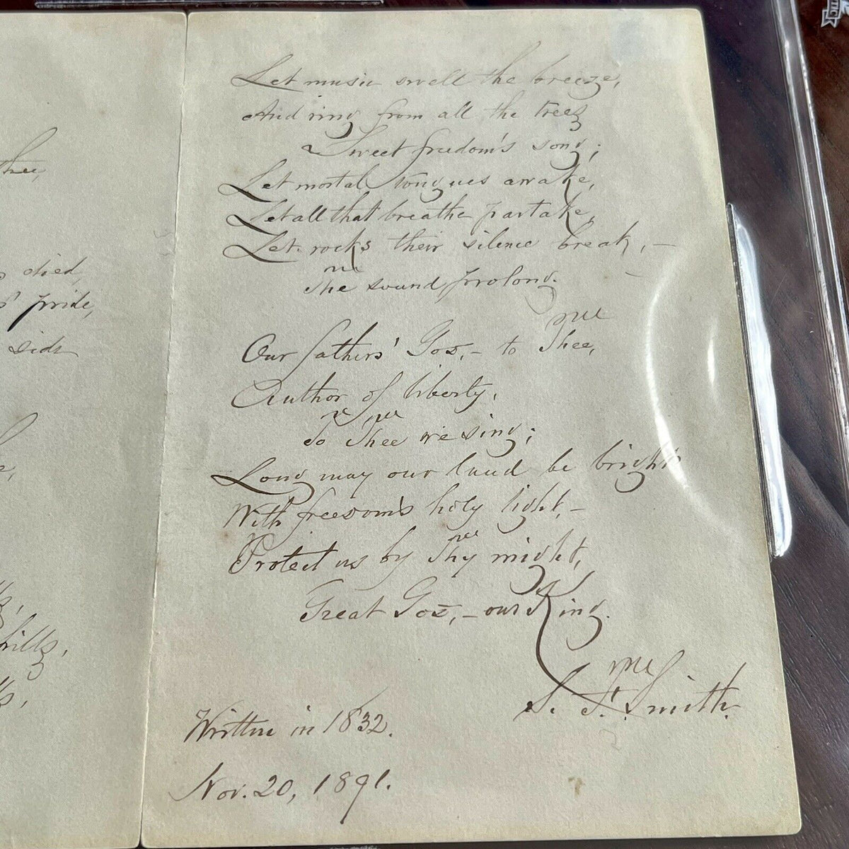 SAMUEL FRANCIS SMITH *Beckett BAS * America / My Country 'Tis of Thee AUTOGRAPH