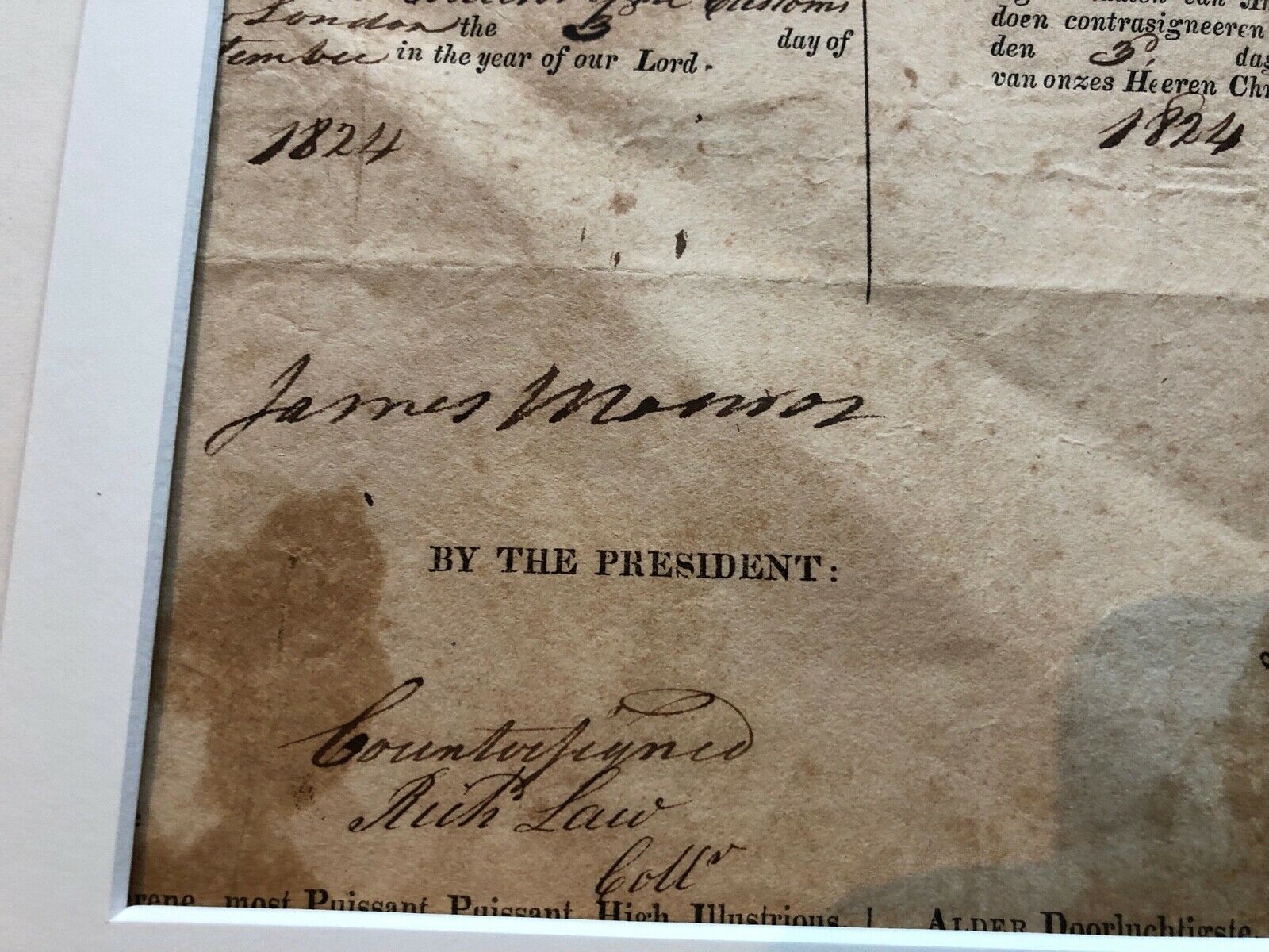 JAMES MONROE & JOHN QUINCY ADAMS * BAS * AUTOGRAPH Partial Patent SIGNED